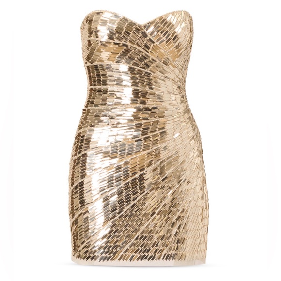 Adrianna Papell Gold Sequin Strapless Mini Dress NWOT, Straps Included - Picture 7 of 8